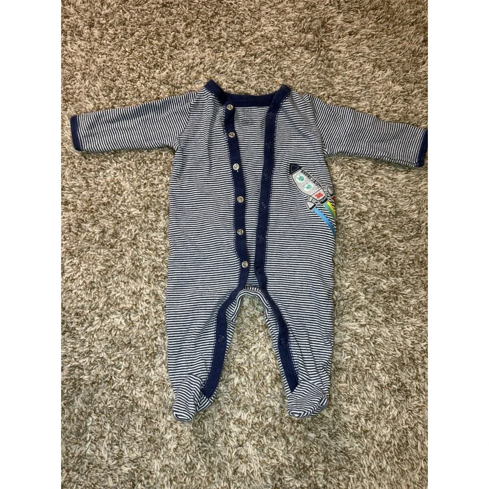 Carter's Baby Boy 3M Footed Sleeper Pajamas Navy White Stripes Rocket Ship